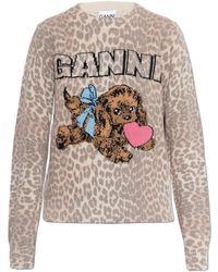Ganni - Sweater With Animal Motif - Lyst