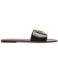 Dolce & Gabbana - Leather Slides With A Logo-Shaped Appliqué - Lyst