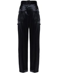 Ferragamo - Satin Trousers With Belt - Lyst