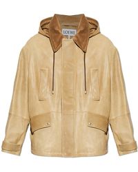 Loewe - Leather Jacket With Hood - Lyst