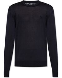 Dolce & Gabbana - Silk Sweater With Embroidered Logo - Lyst