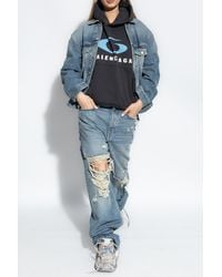 Balenciaga - Distressed Denim Jacket With Embossed Button Branding - Lyst