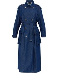 Emporio Armani - Double-Breasted Denim Trench Coat With Epaulettes - Lyst