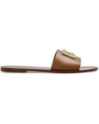 Dolce & Gabbana - Leather Slides With A Logo-Shaped Applique - Lyst