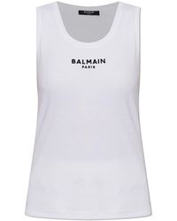 Balmain - Ribbed Top With Embroidered Logo - Lyst