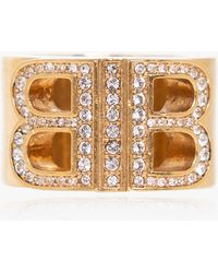 Balenciaga - Gold Logo Ring With Crystals - Lyst