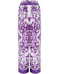 Dolce & Gabbana - Silk Trousers With "Majolica" Print - Lyst