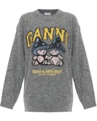 Ganni - Oversize Sweater With Logo - Lyst