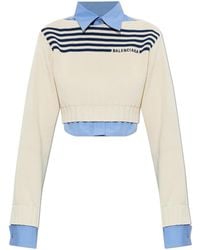 Balenciaga - Cropped Sweater With Logo - Lyst
