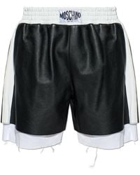 Moschino - Leather Shorts With Logo - Lyst