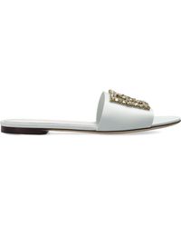 Dolce & Gabbana - Leather Slides With Shimmering Embellishments - Lyst