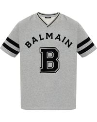 Balmain - T-Shirt With A Logo And A Velvety Finish - Lyst
