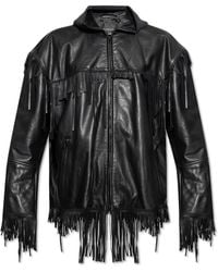 Balenciaga - Leather Jacket With Hood - Lyst