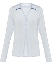 Self-Portrait - Satin Top With Long Sleeves - Lyst