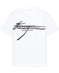 Ferragamo - T-Shirt With A Logo And A Velvet Finish - Lyst