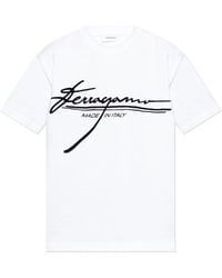 Ferragamo - T-Shirt With A Logo And A Velvet Finish - Lyst