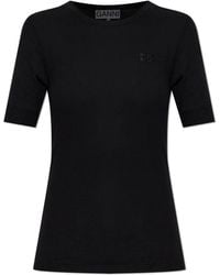 Ganni - Ribbed Top With Embroidered Logo - Lyst