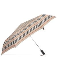 Burberry Folding Umbrella With Logo - Natural