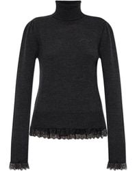 Ganni - Wool Turtleneck With Lace Trim - Lyst