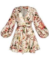 Zimmermann - Wrap Dress With Floral Motif, - Lyst