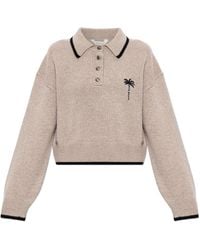 Palm Angels - Wool Polo Sweater With Long Sleeves - Lyst