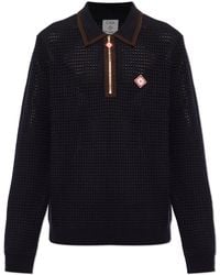 CASABLANCA - Wool Polo Shirt With Logo Patch - Lyst