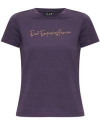 EA7 - T-Shirt With Sequin Logo - Lyst