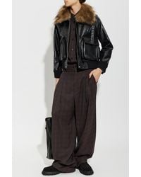 Sacai - Leather Jacket With Faux Fur - Lyst