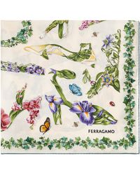 Ferragamo - Silk Scarf With Floral Motif - Lyst