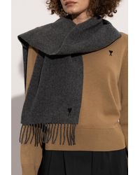Ami Paris - Wool Scarf With Logo - Lyst