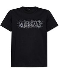 Versace - T-Shirt With Shimmering Crystals - Lyst