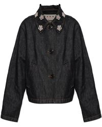 Marni - Denim Jacket With Floral Appliqué - Lyst