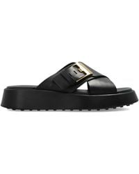 Tod's - Leather Slides With Logo - Lyst