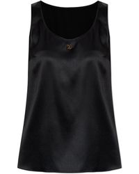 Dolce & Gabbana - Silk Top With Logo-Shaped Appliqué - Lyst