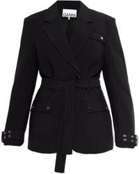 Ganni - Blazer With Belt - Lyst