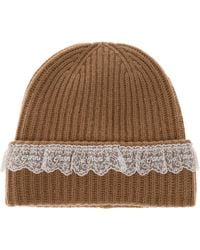 Ganni - Beanie Hat With Lace Trim - Lyst