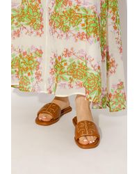 Tory Burch - Leather Slides With Logo - Lyst
