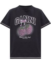 Ganni - T-Shirt With Embroidered Logo - Lyst