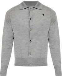 Ami Paris - Wool Cardigan With Embroidered Logo - Lyst