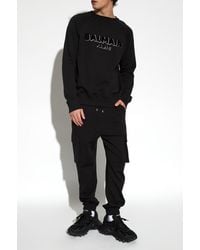 Balmain - Flocked Logo Sweatshirt With Metallic Accents - Lyst