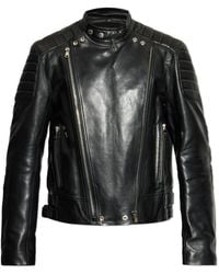 Balmain - Leather Jacket With Stand-Up Collar - Lyst