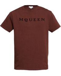 McQueen - T-Shirt With A Logo And A Velvety Finish - Lyst