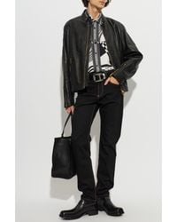 Versace - Leather Jacket With Stand-Up Collar - Lyst