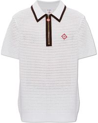 CASABLANCA - Wool Polo Shirt With Logo Patch - Lyst
