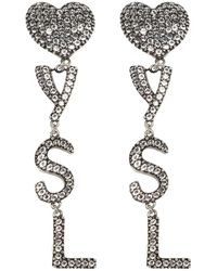 Saint Laurent - Monogram Heart Crystal Drop Clip Earrings - Lyst