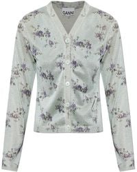 Ganni - Cardigan With A Floral Motif - Lyst