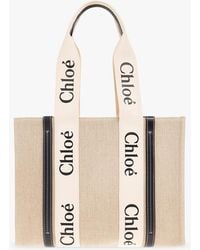 Chloé - Large Woody Tote Bag In Linen - Lyst