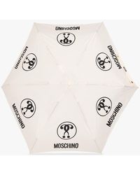 Moschino Folding Umbrella With Logo in Cream Womens Accessories Umbrellas Natural 