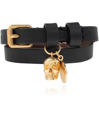 Alexander McQueen - Skull Leather Double-wrap Bracelet - Lyst
