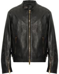 Versace - Leather Jacket With Stand-Up Collar - Lyst